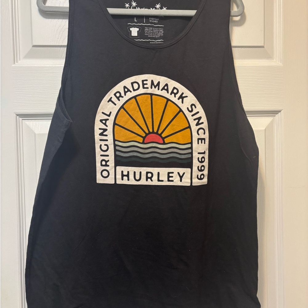 Hurley Black Graphic Tank with Colorful Sunrise and Wave NWT